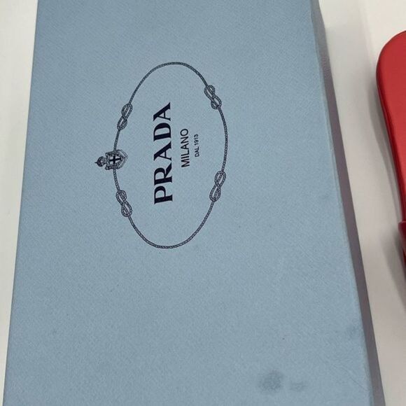 Prada Women’s Sandals Coral Logo Triangle Sandals 37.5. 7.5 women’s NEW - Picture 5 of 7